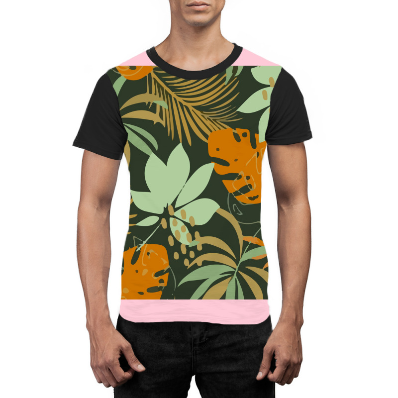 Trend Seamless Pattern With Colorful Tropical Leaves Plants Green Post Graphic T-shirt by sporewashory | Artistshot