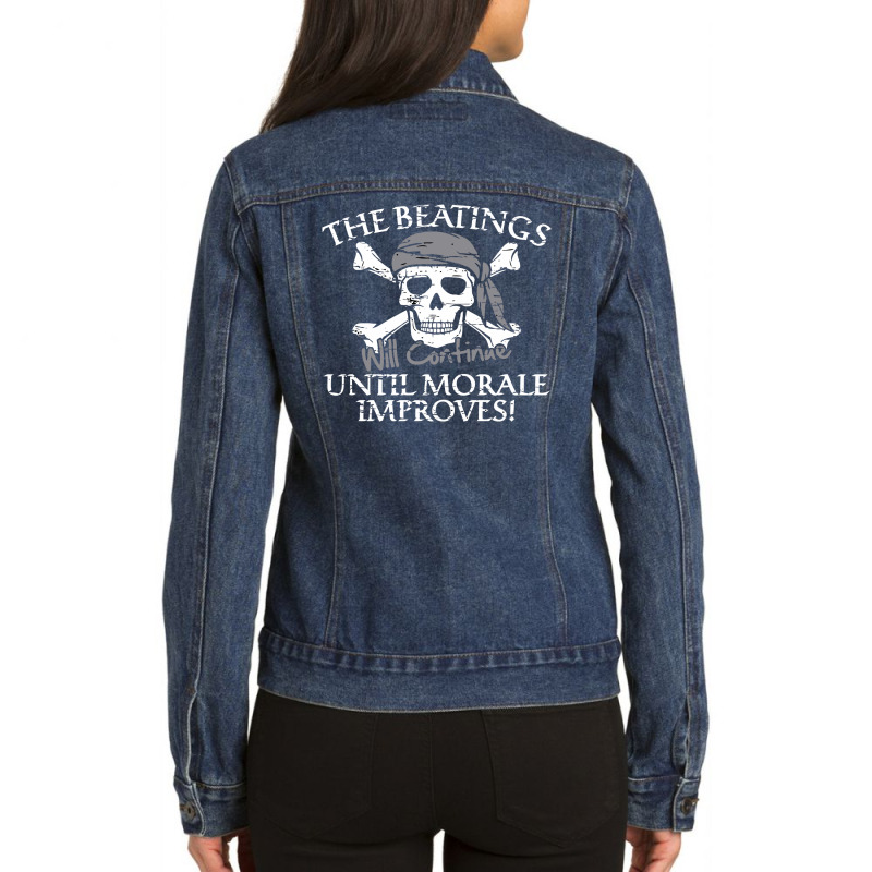 The Beatings Will Continue Until Morale Improves Ladies Denim Jacket by afroiani | Artistshot