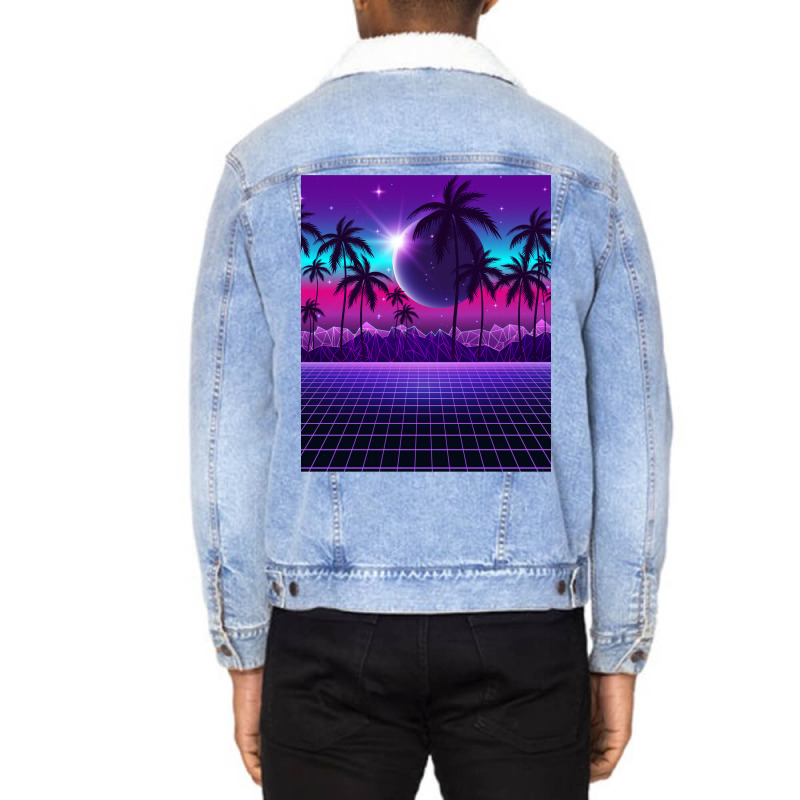 Twilight Retrowave Unisex Sherpa-Lined Denim Jacket by muingalivera | Artistshot