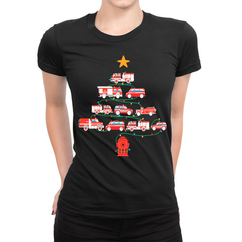 Firefighter Christmas Gifts T  Shirt Firefighter Christmas Tree Fire D Ladies Fitted T-Shirt by bartellkeenan425 | Artistshot