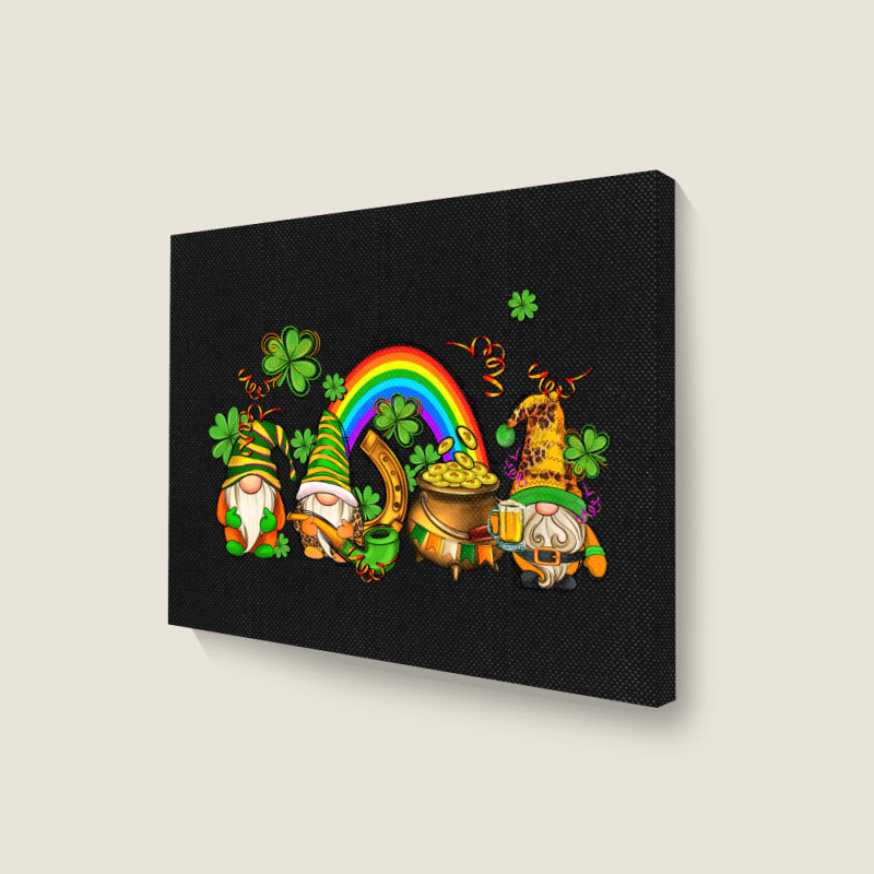 St Patricks Gnomes With Rainbow Landscape Canvas Print | Artistshot