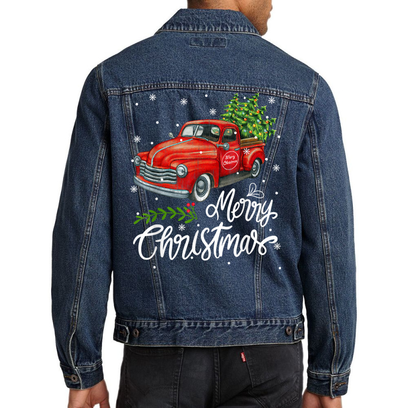 Vintage Wagon Red Truck Christmas Tree Pajama Family Xmas T Shirt Men Denim Jacket by mehen | Artistshot