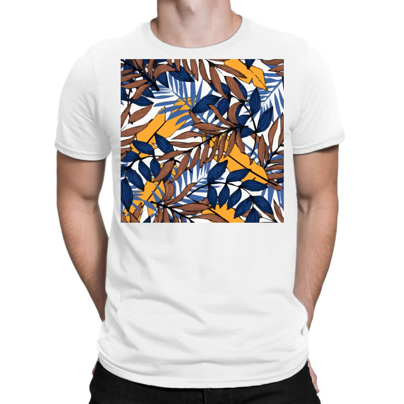 Trend Pattern With Blue Yellow Leaves Plants Poster Nature T-shirt | Artistshot