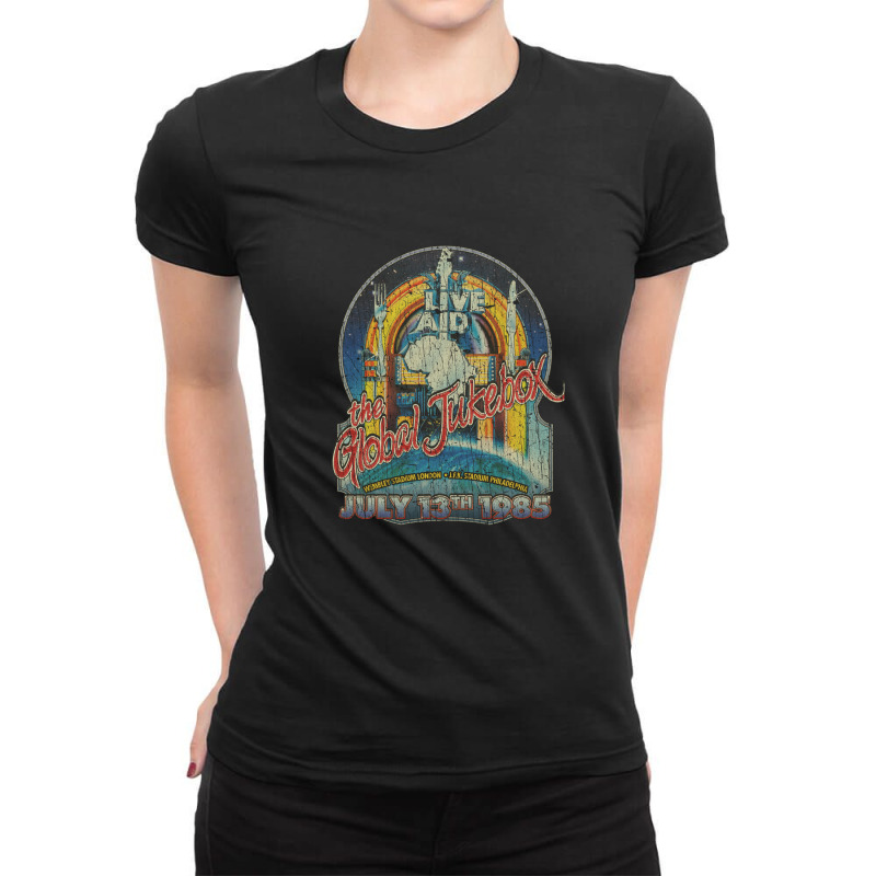 Live Aid Global Jukebox 1985 Ladies Fitted T-Shirt by DannyJones | Artistshot