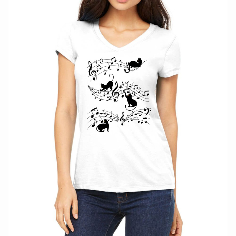 Music Note And Cat For Light Women's V-Neck T-Shirt by autlu2024 | Artistshot