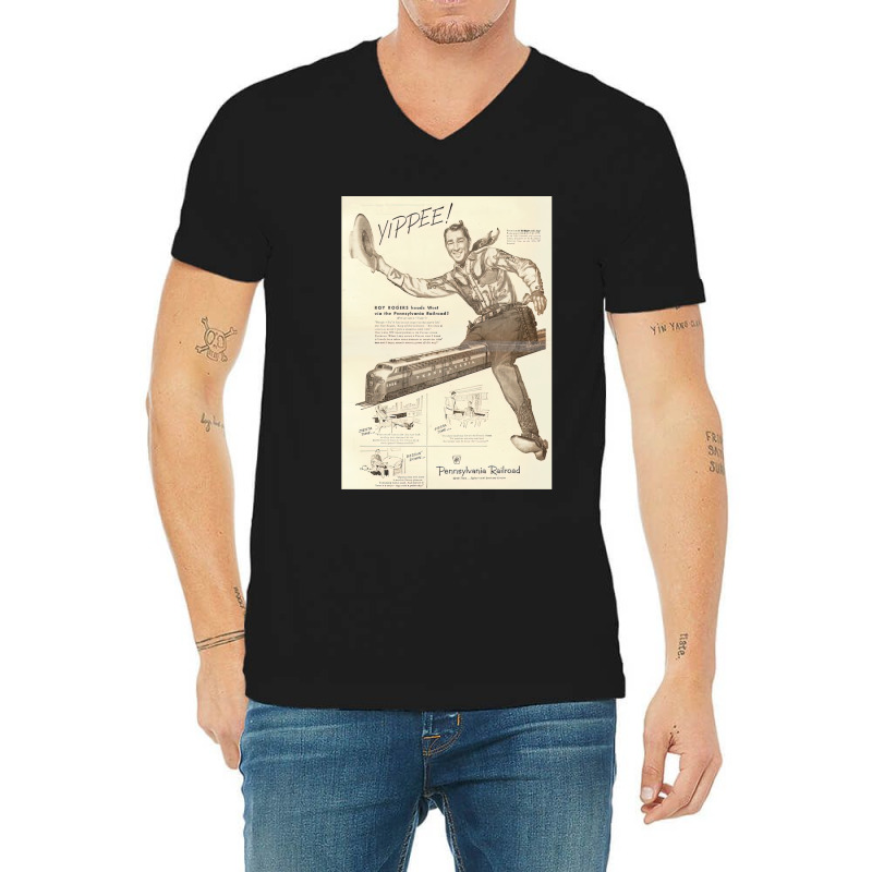 1951 Genuine Rr Ad - Hey Kiddies!  Hop On My Train! Long V-Neck Tee by THOMASMANUEL | Artistshot