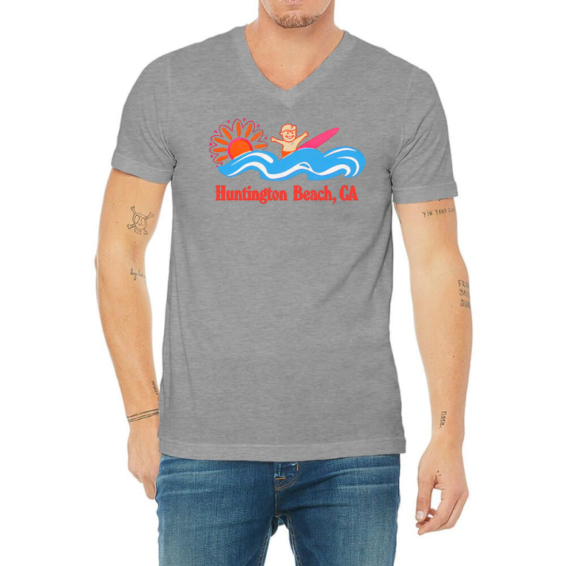 Huntington Beach, Ca   Original Retro Style Surf Beach Design V-neck Tee | Artistshot