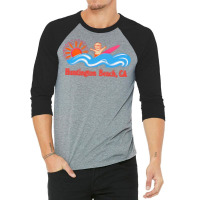 Huntington Beach, Ca   Original Retro Style Surf Beach Design 3/4 Sleeve Shirt | Artistshot