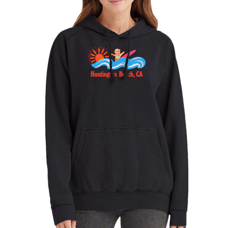 Huntington Beach, Ca   Original Retro Style Surf Beach Design Vintage Hoodie | Artistshot