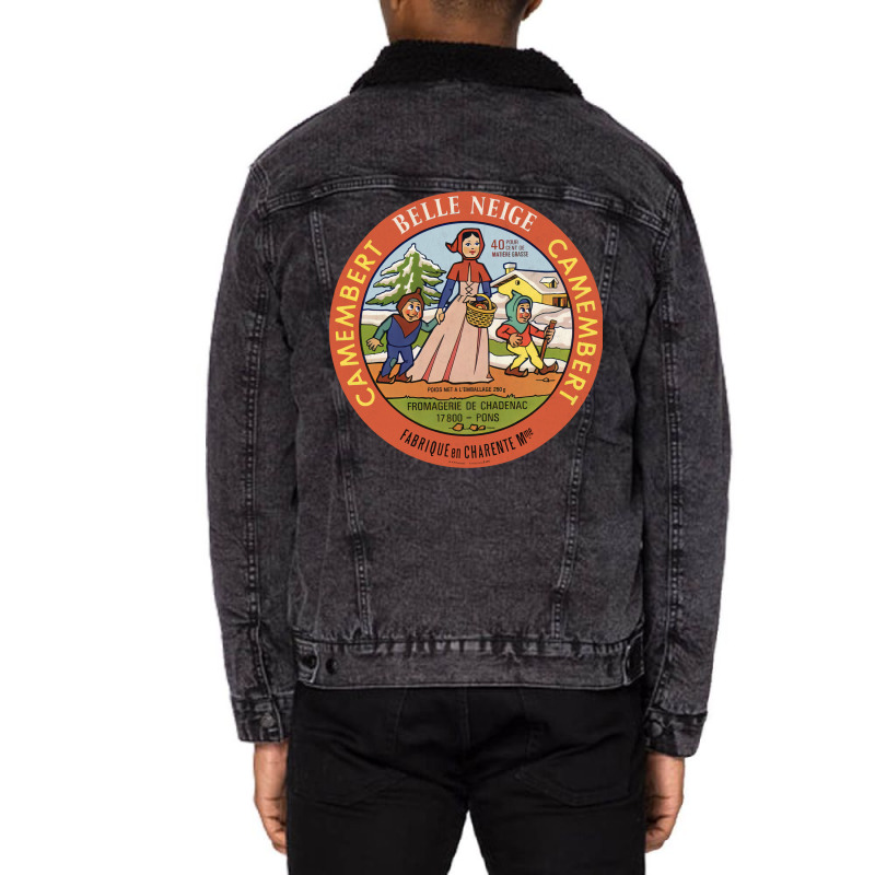 Belle Neige Camembert     Vintage Francophile Cheese Label Unisex Sherpa-lined Denim Jacket | Artistshot