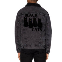 Black Cat Flag   Faded Style Kitty Fan Design Unisex Sherpa-lined Denim Jacket | Artistshot