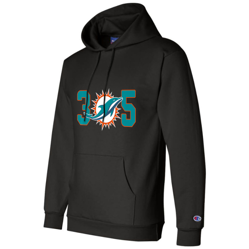 305 Modern Miami Football, Cool Dolphin, Tailgate Party Fan Premium Champion Hoodie | Artistshot