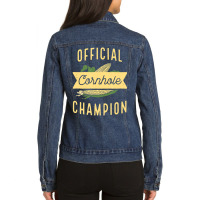 Trending Official Cornhole Champion Pun Corn Bags Game Ladies Denim Jacket | Artistshot