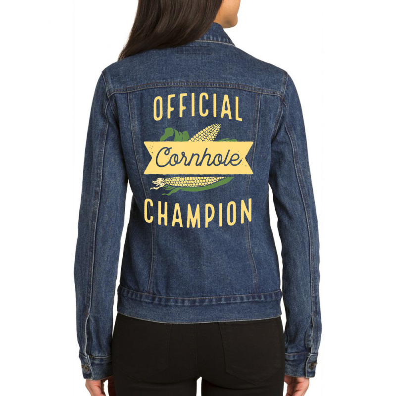 Trending Official Cornhole Champion Pun Corn Bags Game Ladies Denim Jacket by yumgaugeteuda | Artistshot