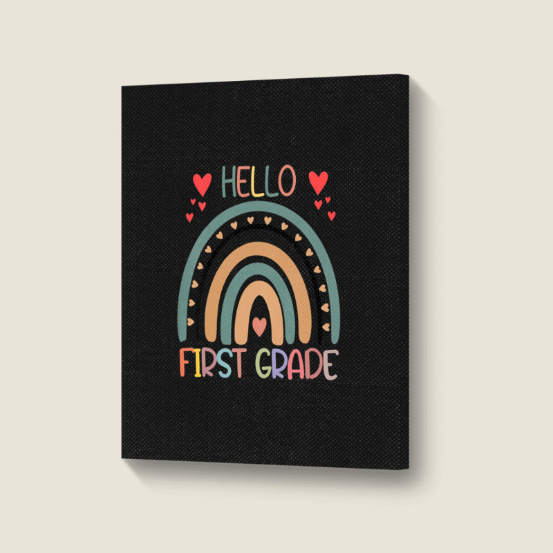 Hello First Grade Rainbow Back To School Teachers Kids Girls Portrait Canvas Print | Artistshot