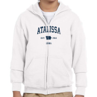 Atalissa Iowa Ia Vintage Athletic Navy Sports Design Youth Zipper Hoodie | Artistshot