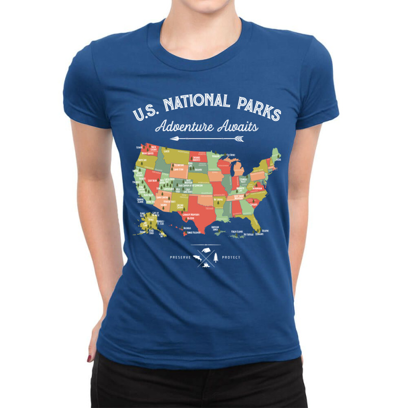 National Park Map Vintage T Shirt   All 59 National Parks Ladies Fitted T-Shirt by rizhovamariam | Artistshot