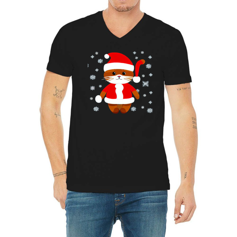 Cat Christmas Snow V-Neck Tee by Mikoart | Artistshot