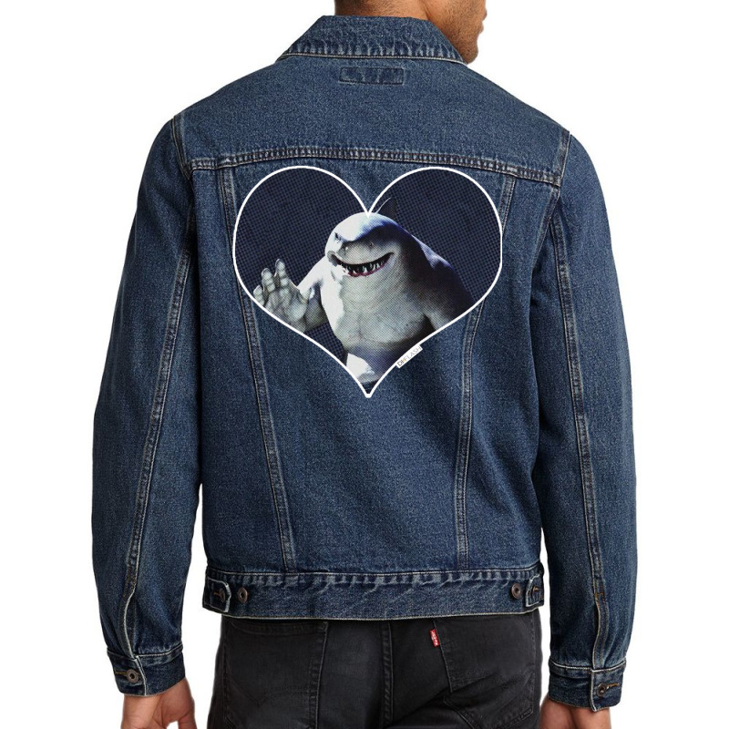 King Shark Heart Print Men Denim Jacket | Artistshot