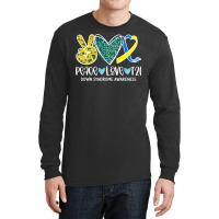 Peace Love Cure Blue & Yellow Ribbon Down Syndrome Awareness T Shirt Long Sleeve Shirts | Artistshot