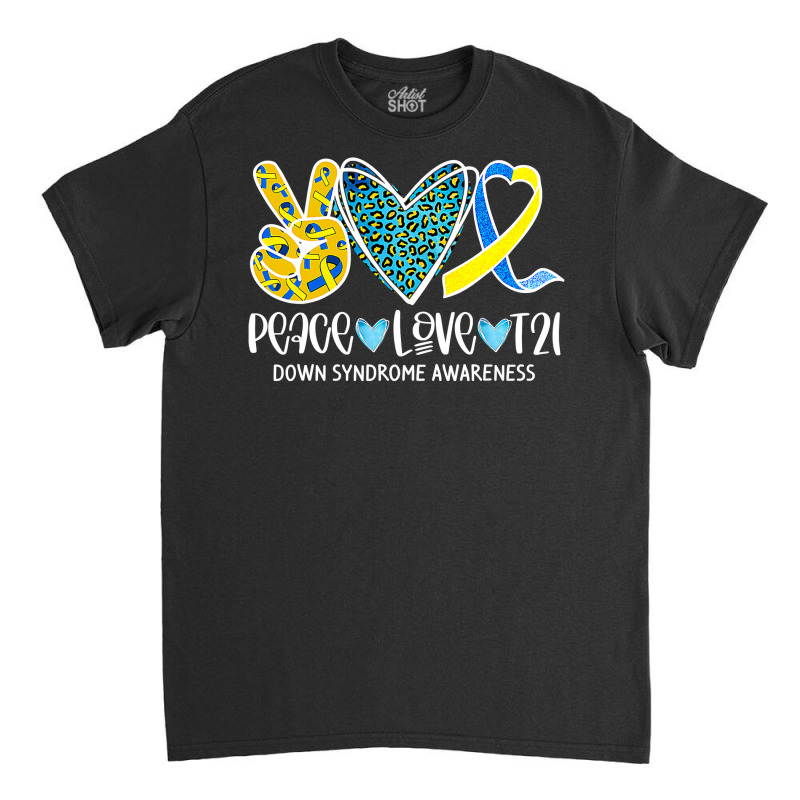 Peace Love Cure Blue & Yellow Ribbon Down Syndrome Awareness T Shirt Classic T-shirt by trokeryth | Artistshot