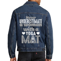 Funny Yoga Gift Women Exercise Mat Lover Fitness Girls Teens 010 Men Denim Jacket | Artistshot