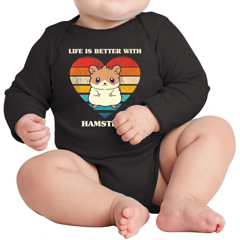 Life Is Better With Hamsters Cute Hamster Design Retro Long Sleeve Baby Bodysuit by eskalitiffay | Artistshot