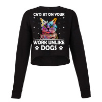 Cats Sit On Your Work Cat Mom Wfh Cat Dad Work From Home T Shirt Cropped Sweater | Artistshot