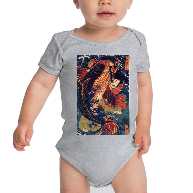 Fighting The Giant Carp Japanese Tshirt Baby Bodysuit by Bradley | Artistshot