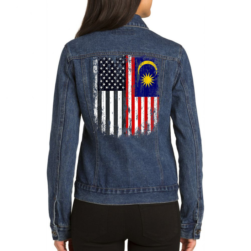 Duel Flag Design Malaysia And American Duel Citizen T Shirt Ladies Denim Jacket by xq8pjbeamer | Artistshot