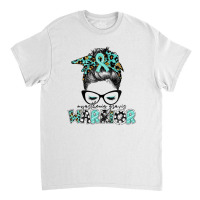 Messy Bun Women Teal Ribbon Myasthenia Gravis Warrior Classic T-shirt | Artistshot