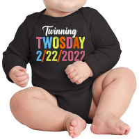 Twinning Twosday Tuesday February 22nd 2022 Funny Vintage T Shirt Long Sleeve Baby Bodysuit | Artistshot