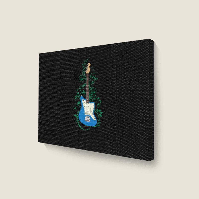 Blue Offset Style Electric Guitar Flowering Vines Landscape Canvas Print | Artistshot