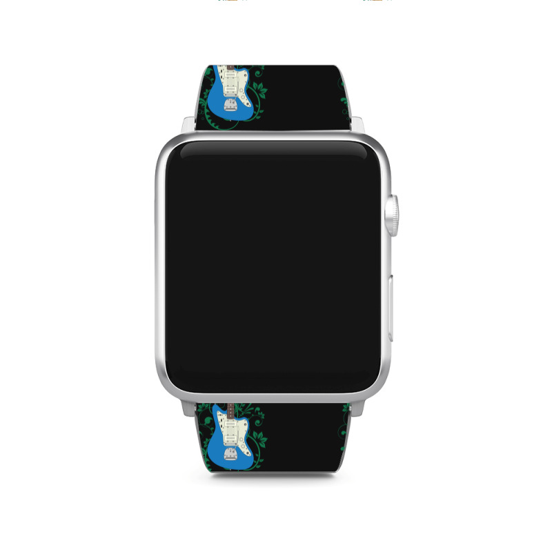 Blue Offset Style Electric Guitar Flowering Vines Apple Watch Band | Artistshot