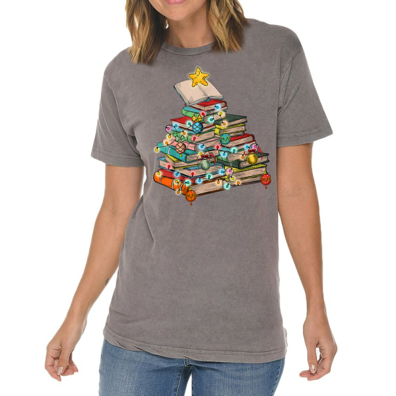 Library Christmas Tree Librarian X Mas Lights Book Lover T Shirt Vintage T-Shirt by nilda1pr4klauer | Artistshot