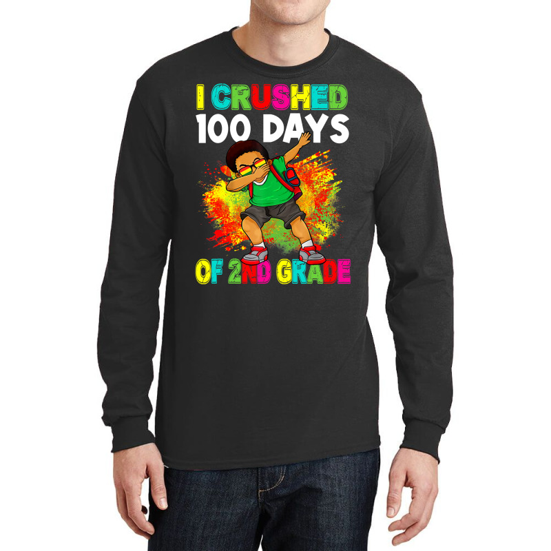 I Crushed 100 Days 2nd Grade Happy 100th Day Black Afro T Shirt Long Sleeve Shirts by TeaMenShop | Artistshot