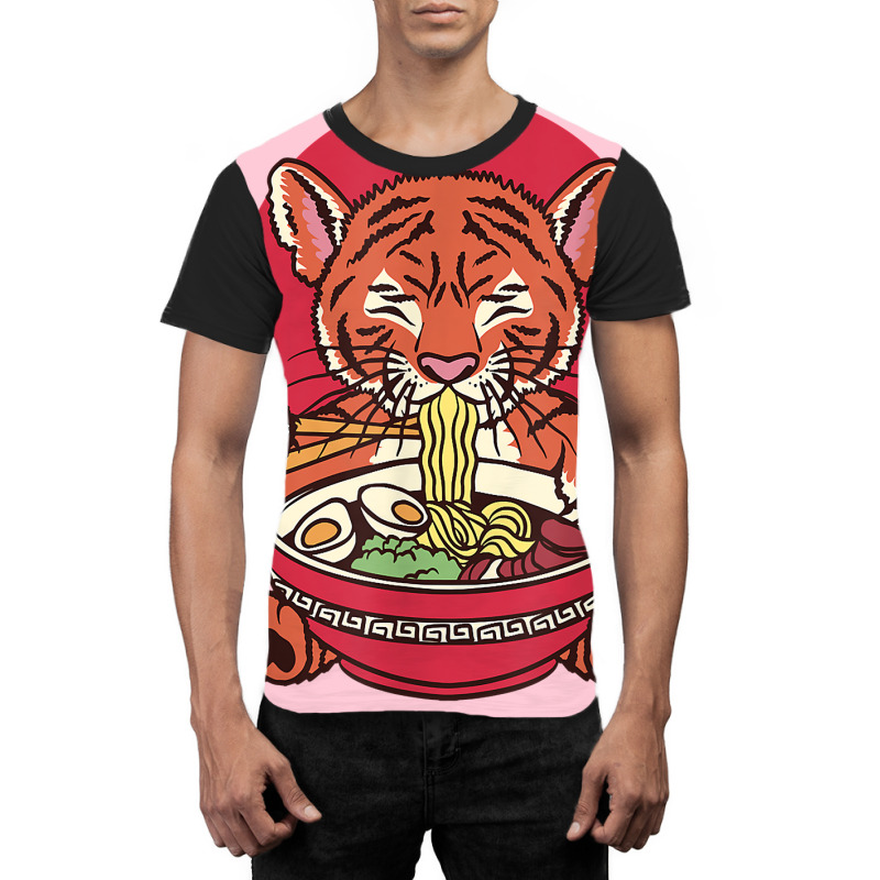 Japanese Baby Tiger Eating Ramen Noodles Graphic T-shirt | Artistshot