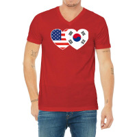 South Korea Usa Flag Twin Heart T Shirt For Korean Americans V-neck Tee | Artistshot