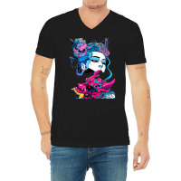 Cyberpunk Aesthetic Samurai Demons Mask Japanese Girl V-neck Tee | Artistshot