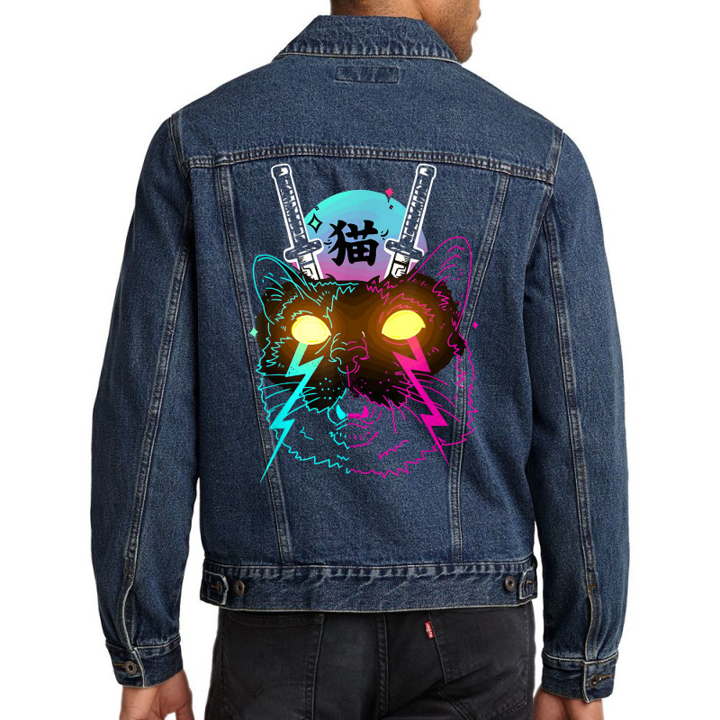 Cyberpunk Cat Kitten Japanese Retro Vaporwave Cats Men Denim Jacket by mintoosaenanf | Artistshot