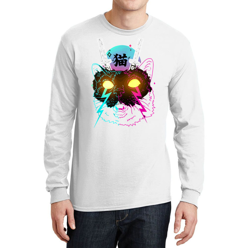 Cyberpunk Cat Kitten Japanese Retro Vaporwave Cats Long Sleeve Shirts by mintoosaenanf | Artistshot