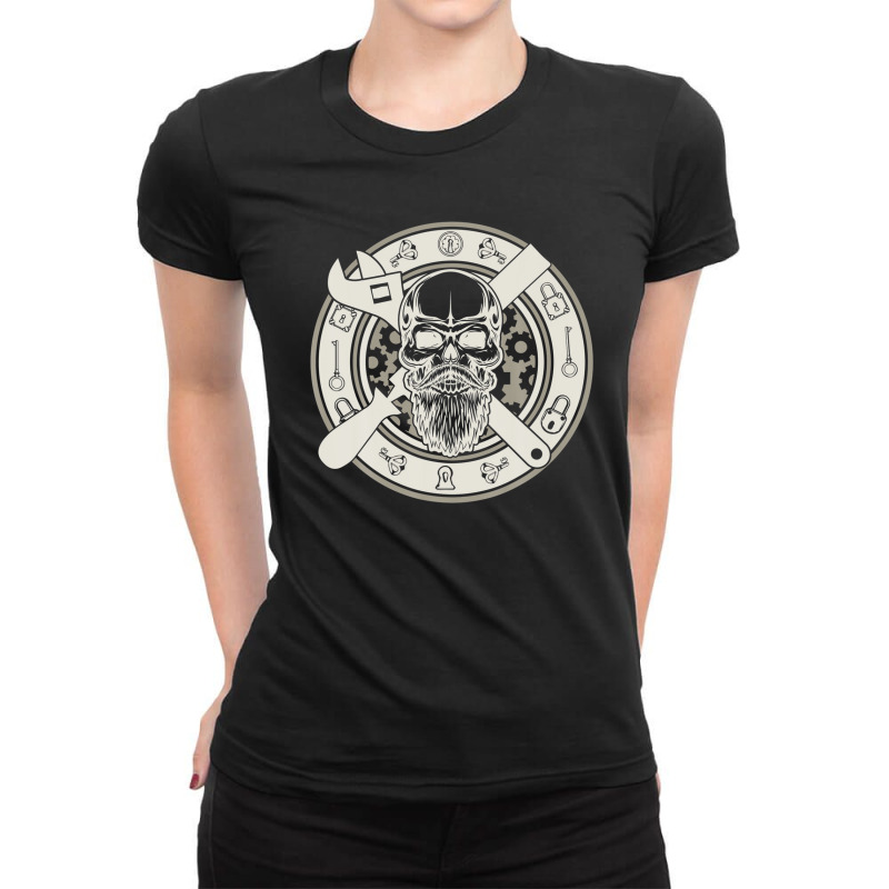 Crafting & Craft Profession - Skull Tradesman Locksmith Ladies Fitted T-Shirt by pelinratiank | Artistshot