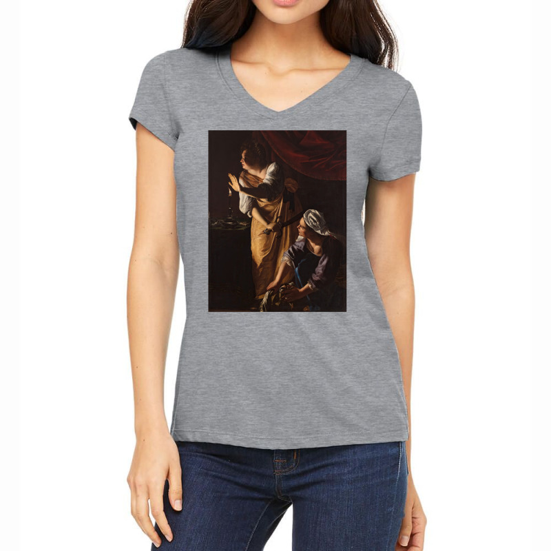 Artemisia Gentileschi   Judith And Her Maidservant With The Head Of Ho Women's V-Neck T-Shirt by nbarroosnanod | Artistshot