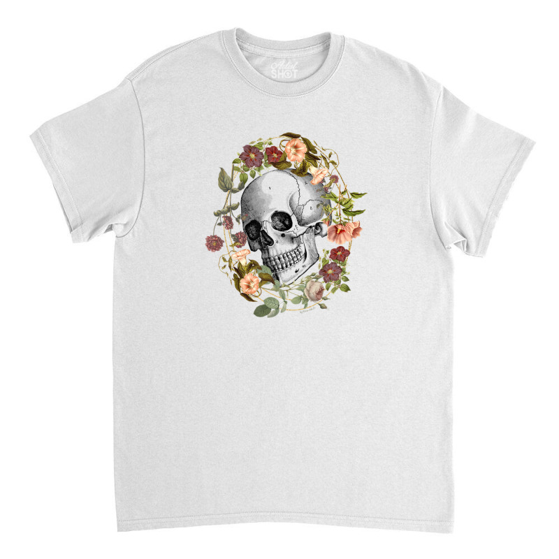 Vintage Flowers Black Skull Art By The Rebellious Gardener Classic T-shirt | Artistshot