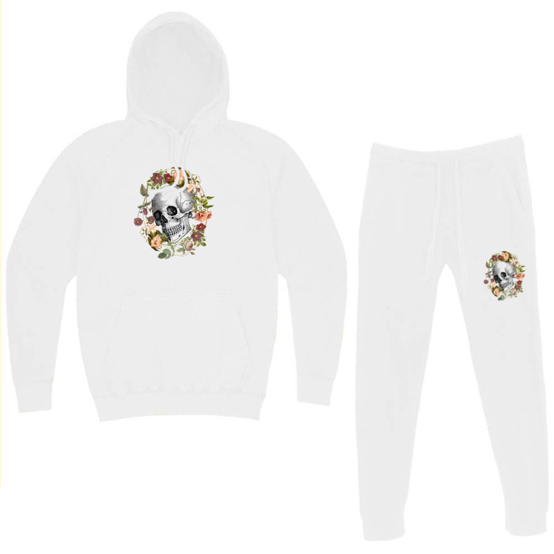 Vintage Flowers Black Skull Art By The Rebellious Gardener Hoodie & Jogger Set | Artistshot