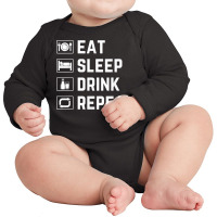 Milkman Milk Man Funny Milk Maker Eat Sleep Drink Repeat T Shirt Long Sleeve Baby Bodysuit | Artistshot