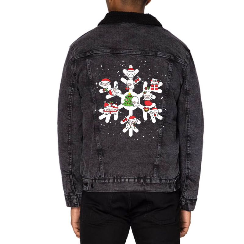 Sheeps  Farm Animals In Christmas Snowflakes Christmas Gift Unisex Sherpa-Lined Denim Jacket by hoainv | Artistshot