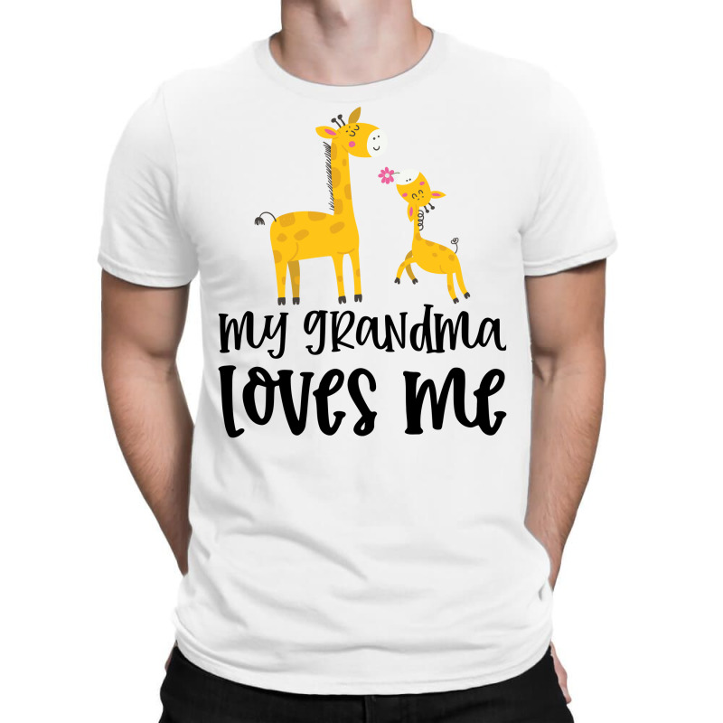 Giraffe With Pink Flower My Grandma Loves Me T-Shirt by CueTrendyFinds | Artistshot