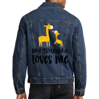 Giraffe With Pink Flower My Grandma Loves Me Men Denim Jacket | Artistshot