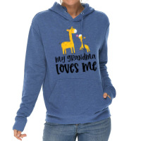 Giraffe With Pink Flower My Grandma Loves Me Lightweight Hoodie | Artistshot